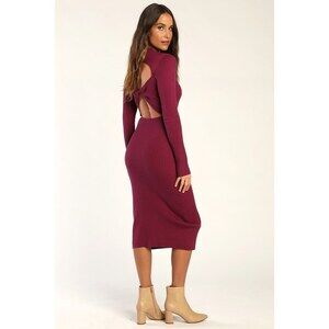 Lulus Autumn Attitude Dark Magenta Long Sleeve Cutout Sweater Dress Pink